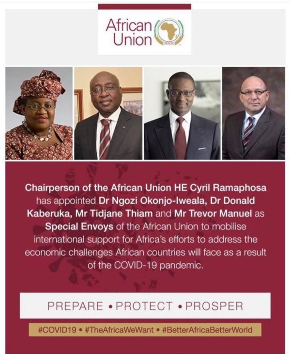 UNION AFRICAINE : Le président Ramaphosa nomme 4 envoyés spéciaux pour mobiliser un soutien économique international pour l’Afrique (communiqué)