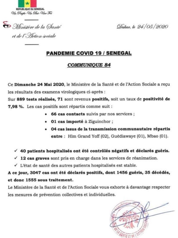 Coronavirus/Sénégal: 71 nouvelles infections