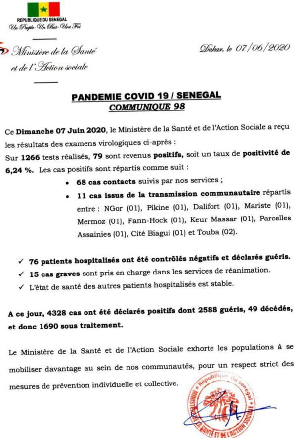 Coronavirus/Sénégal: 79 nouvelles infections dont 11 de type communautaire