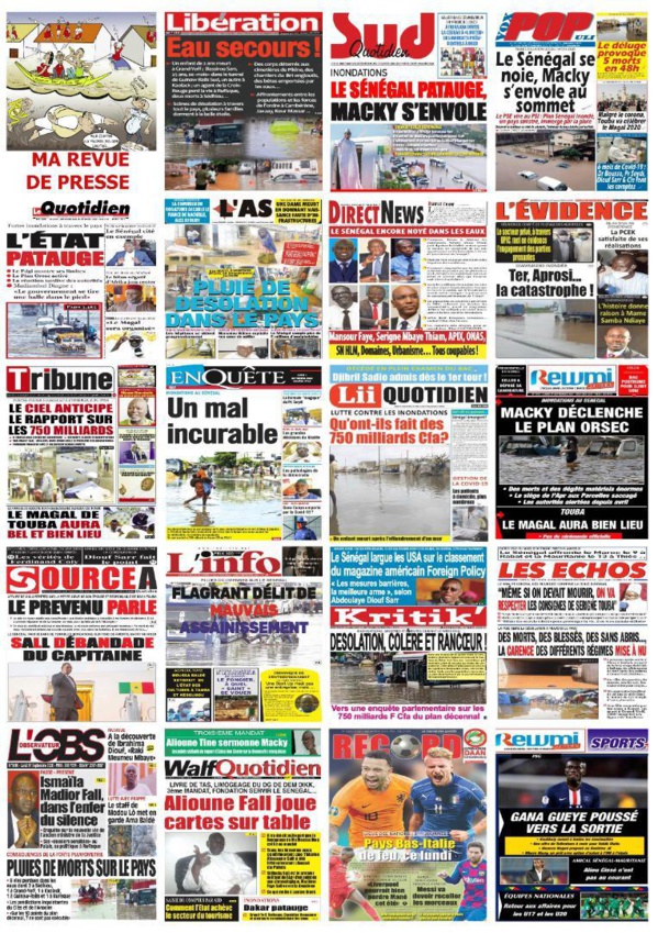 INONDATIONS : Les "UNES" de la presse quotidienne sénégalaise