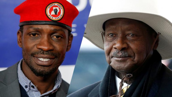 Bobi Wine (g) et Yoweri Museveni