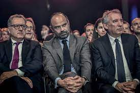 Richard Ferrand (En Marche!), Edouard Philippe (Horizon) et François Bayrou (MoDEM) de gauche à droite