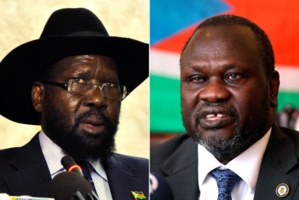 Les rivaux éternels, Salva Kiir (g) le président, et Riek Machar, son premier ministre