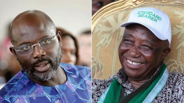 George Weah (g) et Joseph Boakai, les deux favoris supposés du scrutin du 10 octobre 2023