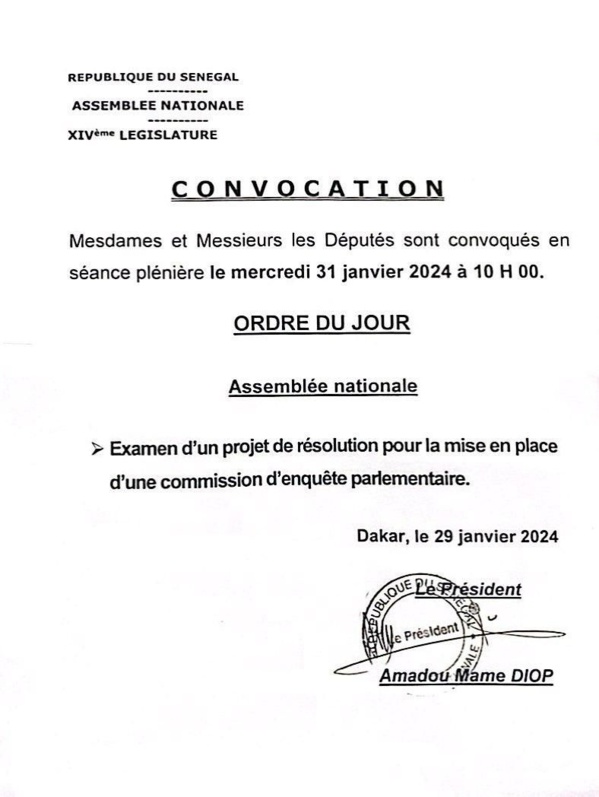 Enquête parlementaire : les députés convoqués mercredi 31 janvier 