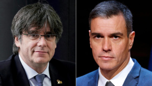 Carles Puigdemont, chef du mouvement indépendantiste catalan (g) et le premier ministre espagnol Pedro Sanchez