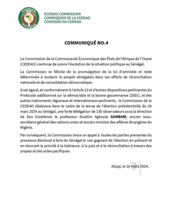 Présidentielle sénégalaise : 130 observateurs de la Cedeao pour surveiller le scrutin du 24 mars