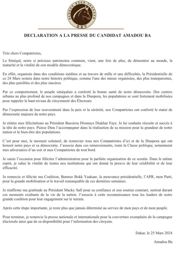 Amadou Ba : « Je veux rester au service de mon pays et de mon peuple »