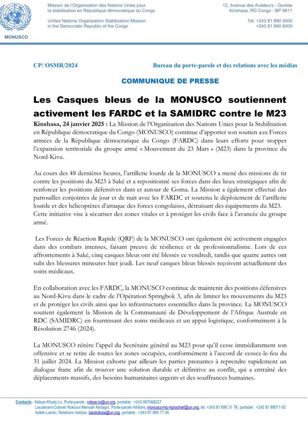 RDC - Les casques bleus de la MONUSCO aux cotés des armées régulières congolaises contre le M-23