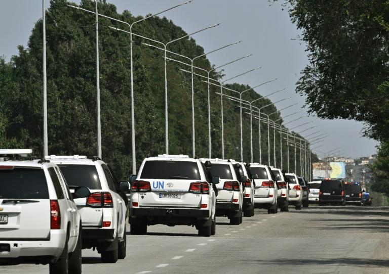 Le convoi des inspecteurs de l'AIEA en route vers la centrale nucléaire  de Zaporijja