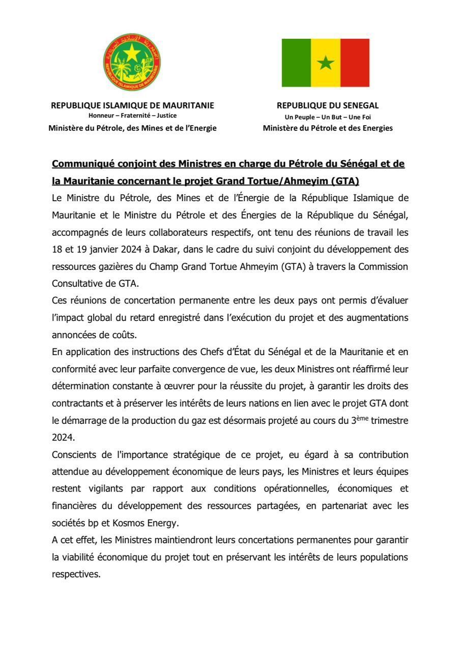 GAZ GTA - Le Sénégal et la Mauritanie veulent rester "vigilants" face aux opérateurs BP et Kosmos Energy