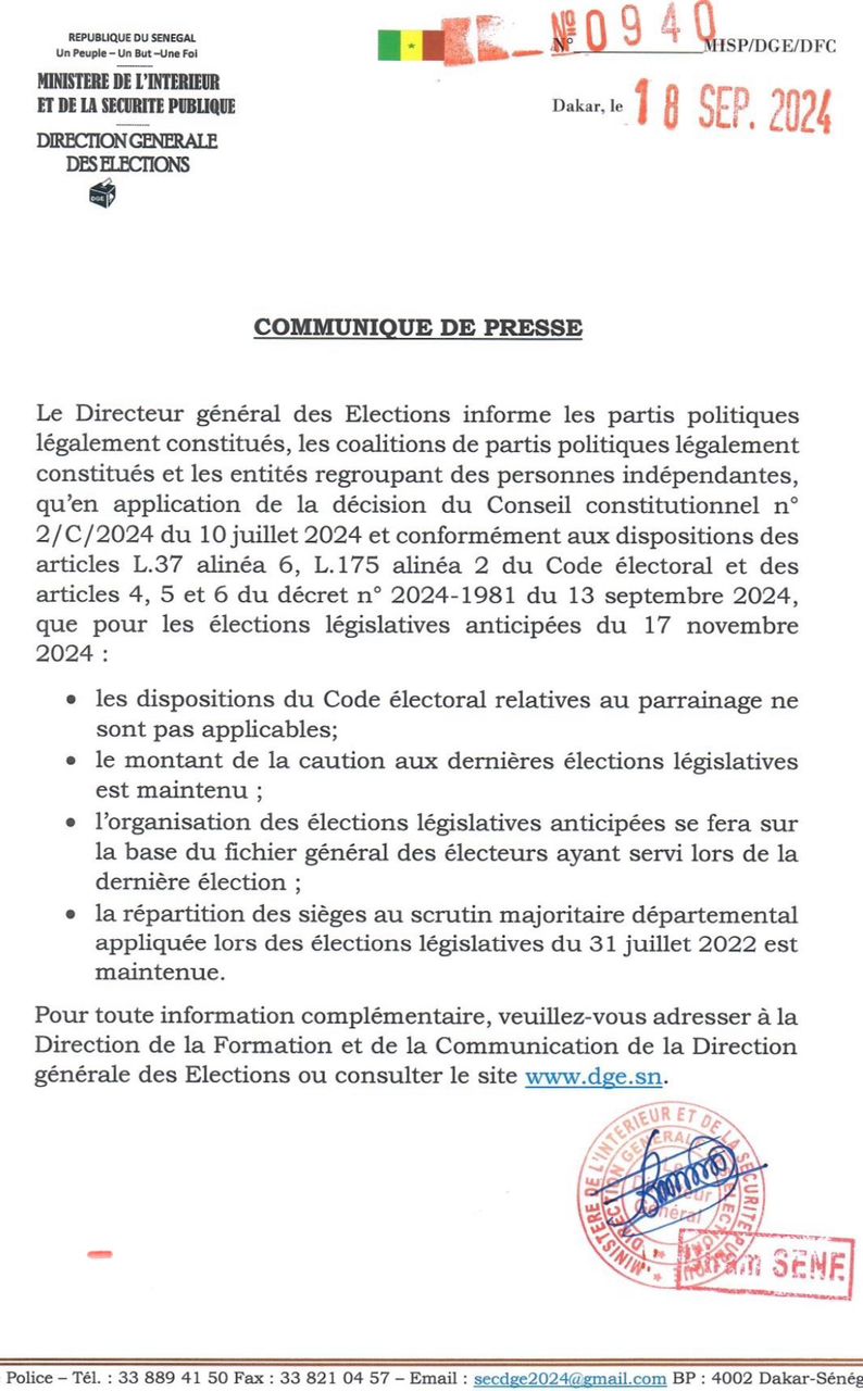 Législatives de novembre 2024 : la Direction générale des élections sort du bois