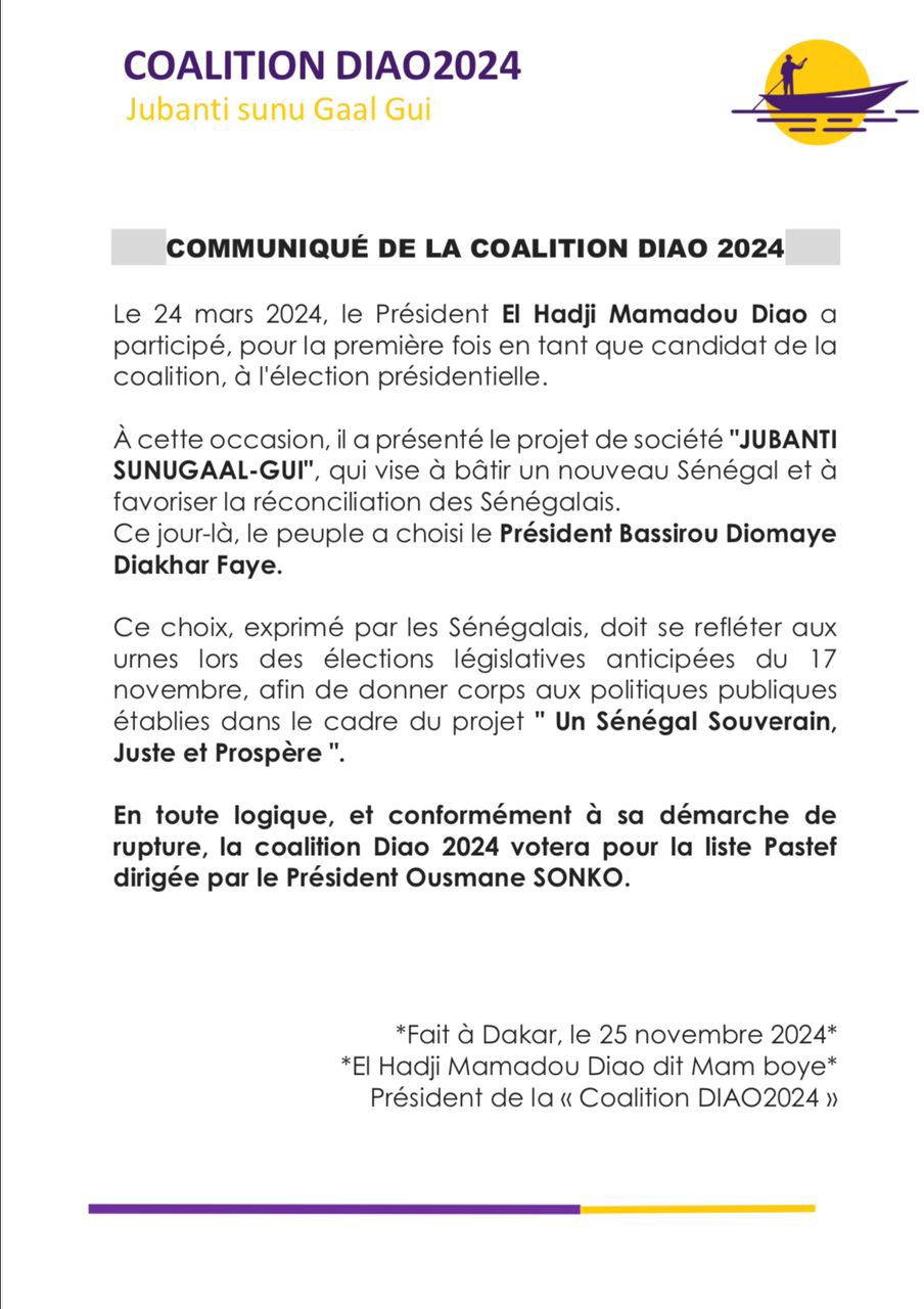 Législatives du 17-Novembre : l'ex candidat présidentiel Mame Boye Diao se rallie à Pastef "en toute logique"