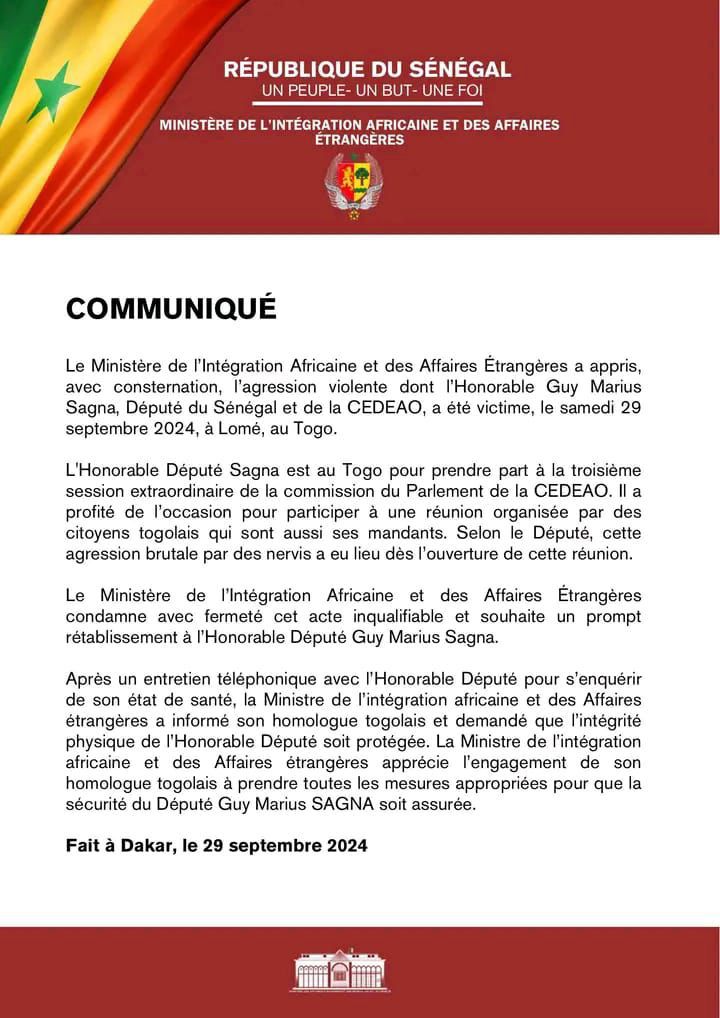 Agression contre GM Sagna à Lomé : la réaction du Sénégal