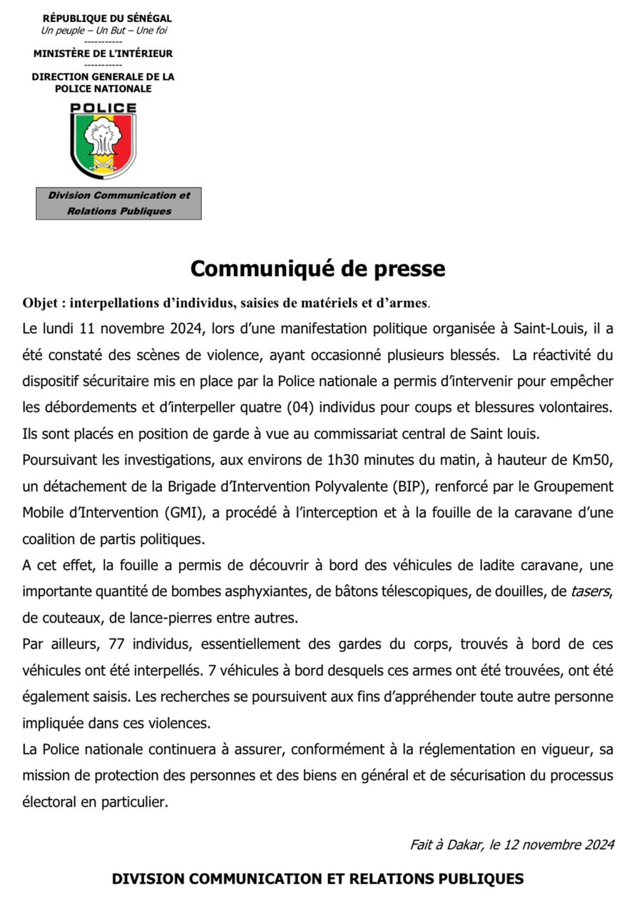 Violences politiques - La Police dévoile sa moisson auprès de la coalition Samm Sa Kaddu : interpellations, armes, tasers, véhicules... 