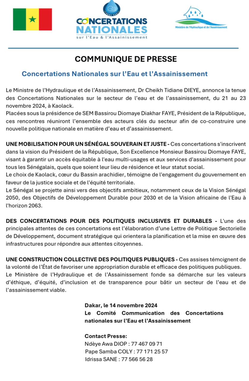 EAU - Les concertations nationales du 21 au 23 novembre à Kaolack