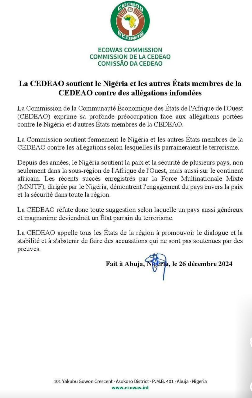 La Cedeao soutient le Nigeria contre les "allégations infondées" de l'AES