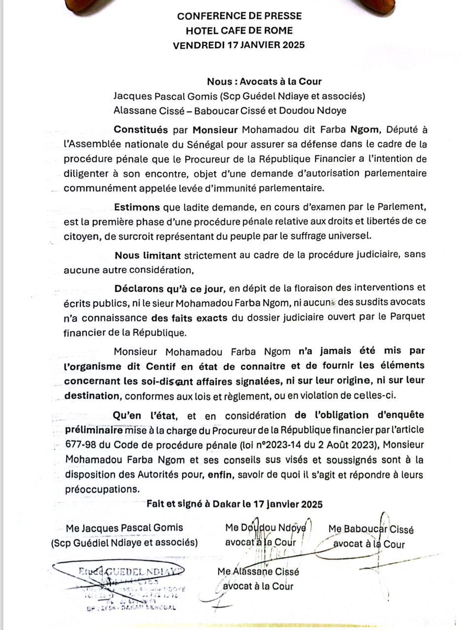 Association de malfaiteurs, escroquerie, trafic d'influence... - Farba Ngom engage des avocats pour sa défense contre de "soit-disant affaires signalées" 