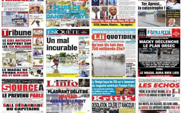 INONDATIONS : Les "UNES" de la presse quotidienne sénégalaise