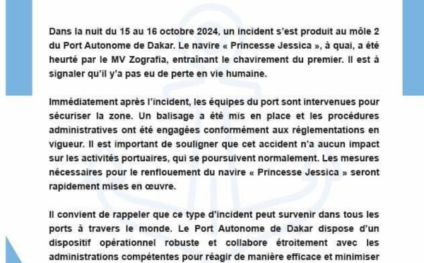 Port de Dakar - Après avoir coulé, Princess Jessica va être renfloué